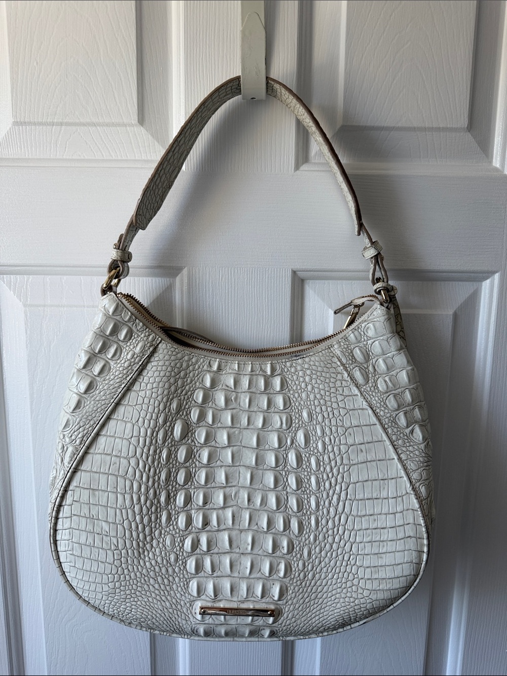 Brahmin Ivory Croc-Embossed Shoulder Bag